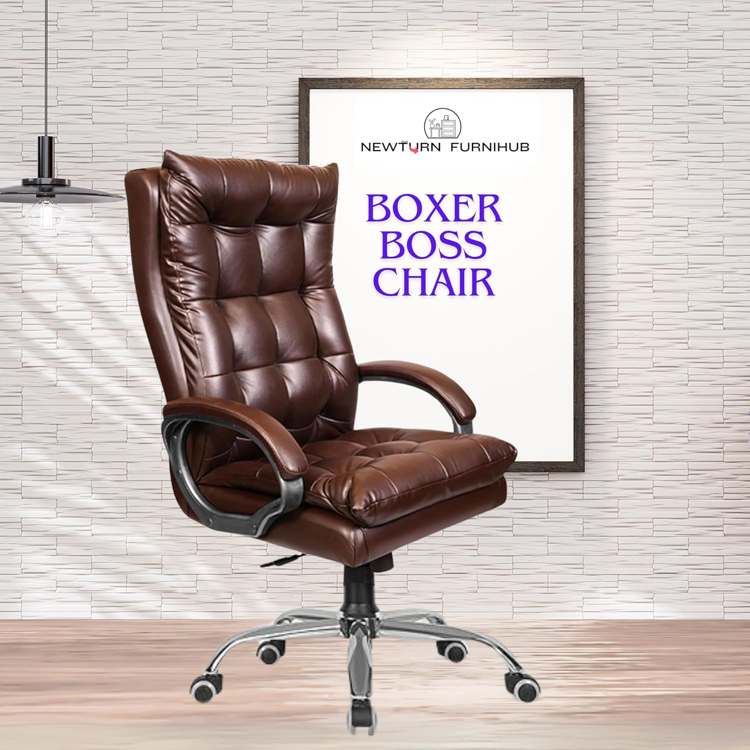 NEWTURN™ FURNIHUB Boxer Premium Leather Office Chair, Ergonomic Home