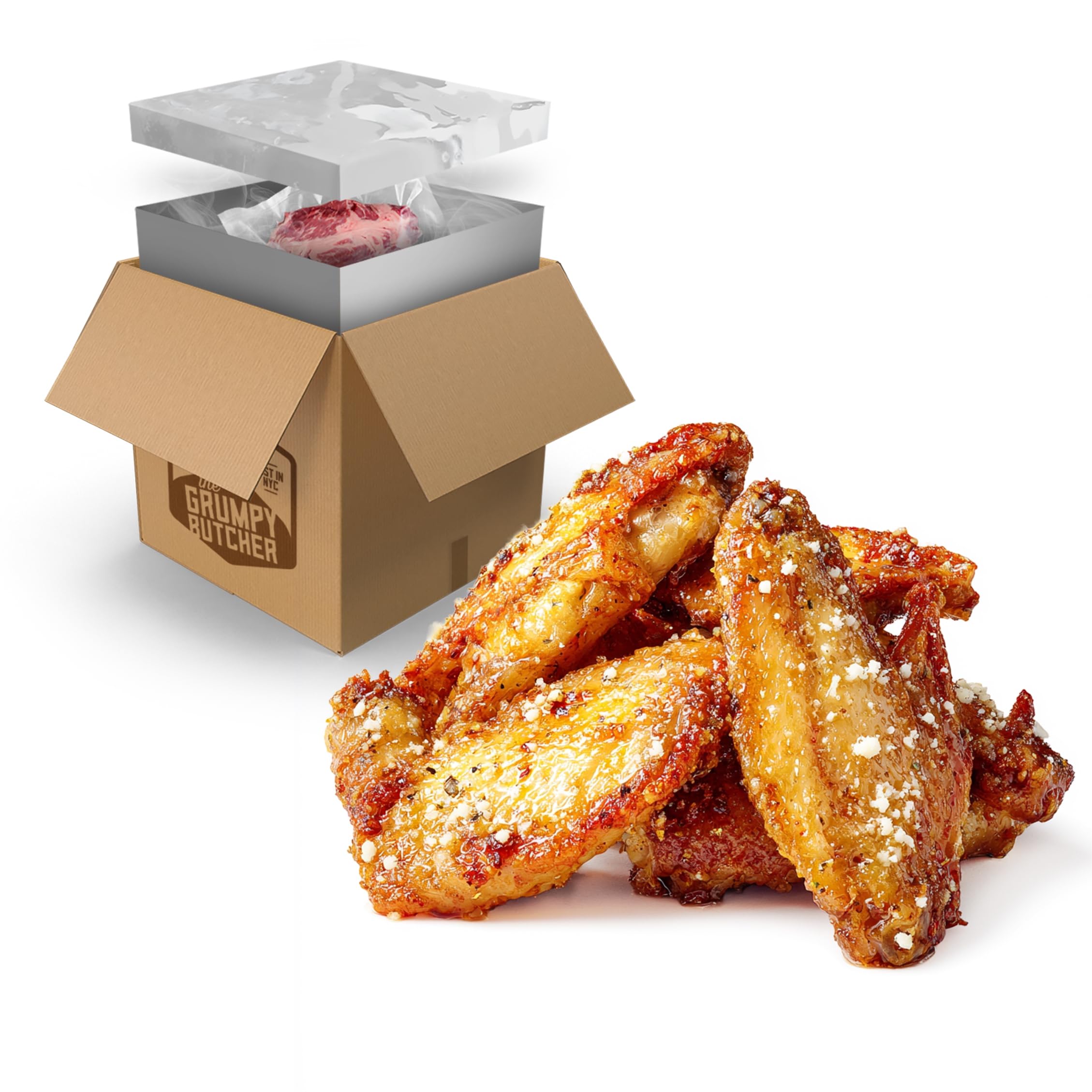 Grumpy Butcher Heritage Chicken Wings Cooked & Microwaveable, 2 Pack (20 oz each) – Premium Garlic Parmesan Rub Fully-Cooked Wings – Microwaves from Frozen in 4 Minutes – Grill, Bake or Heat & Eat