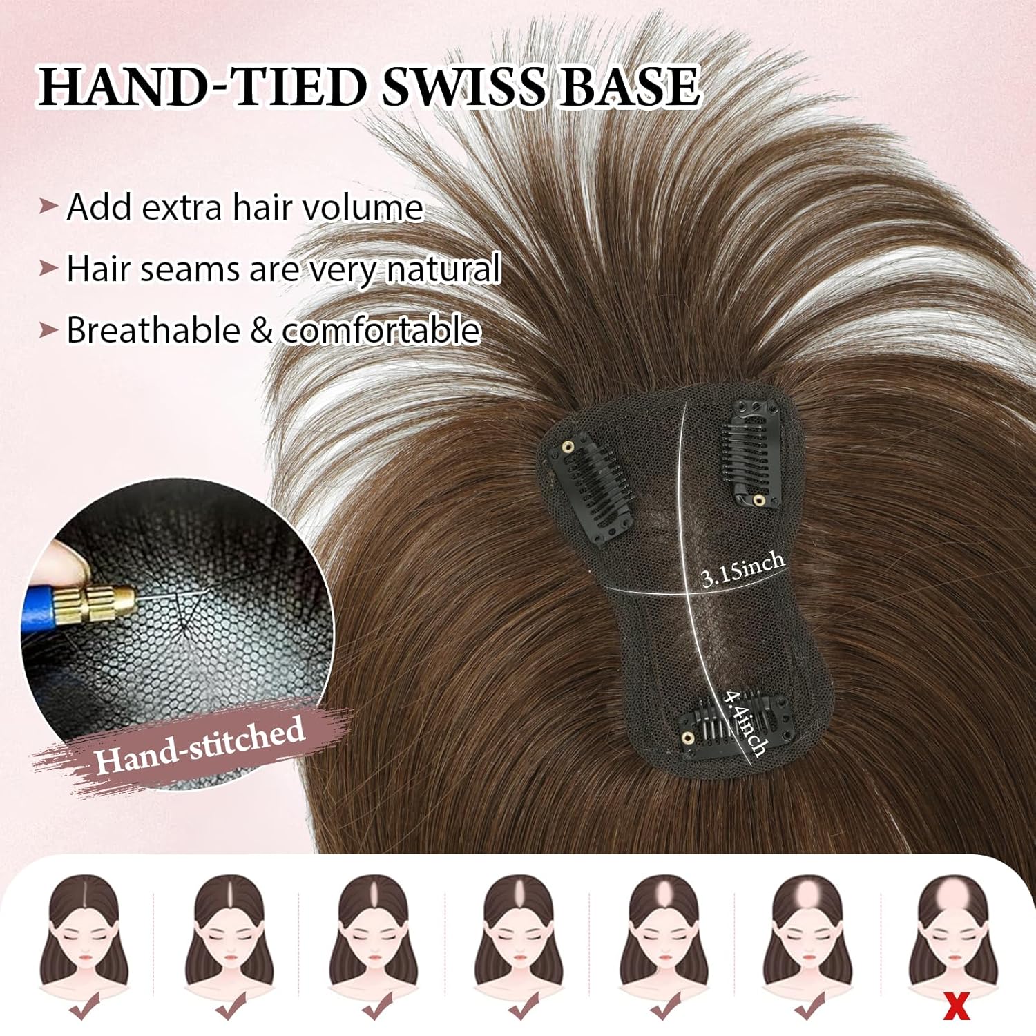 SARO-UP Hair Toppers for Women Real Human Hair Toppers for Women with Thinning Hair Pieces with Bangs Top Handmade Swiss Base HairPieces 10Inch (Medium Brown)