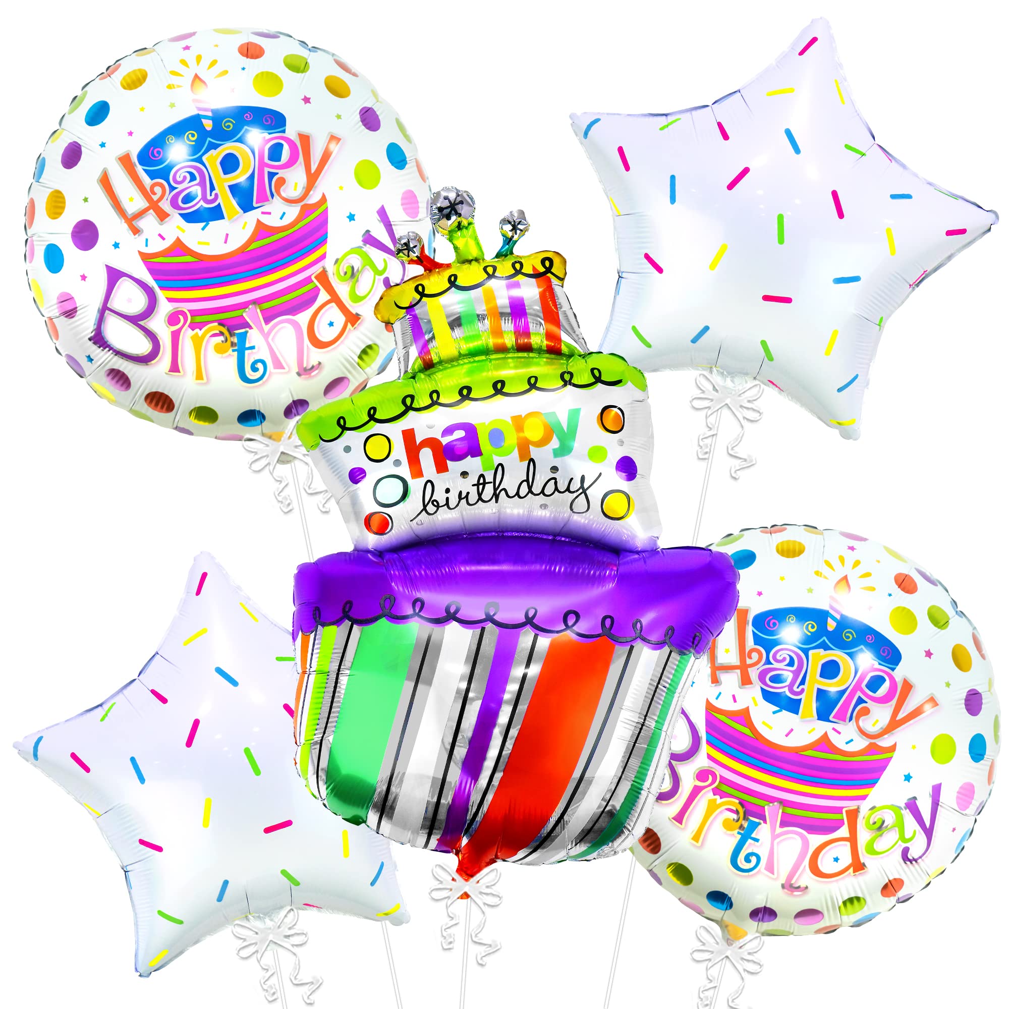 KatchOn, Happy Birthday Balloon Set - Big, 36 Inch, Pack of 5 | Cake Happy Birthday Balloons | Star Mylar Birthday Balloons, Mylar happy birthday