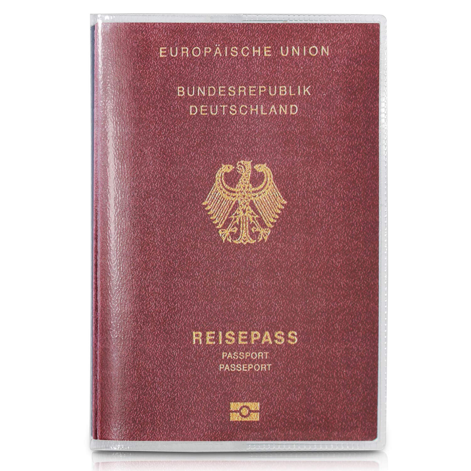 2 x etui na paszport na nowy paszport (od kwietnia 2017), odporne na dokumenty i przezroczyste, w odpornym na rozdarcie etui ochronnym. Chroni paszport przed wodą, kurzem i brudem. Dwa etui na