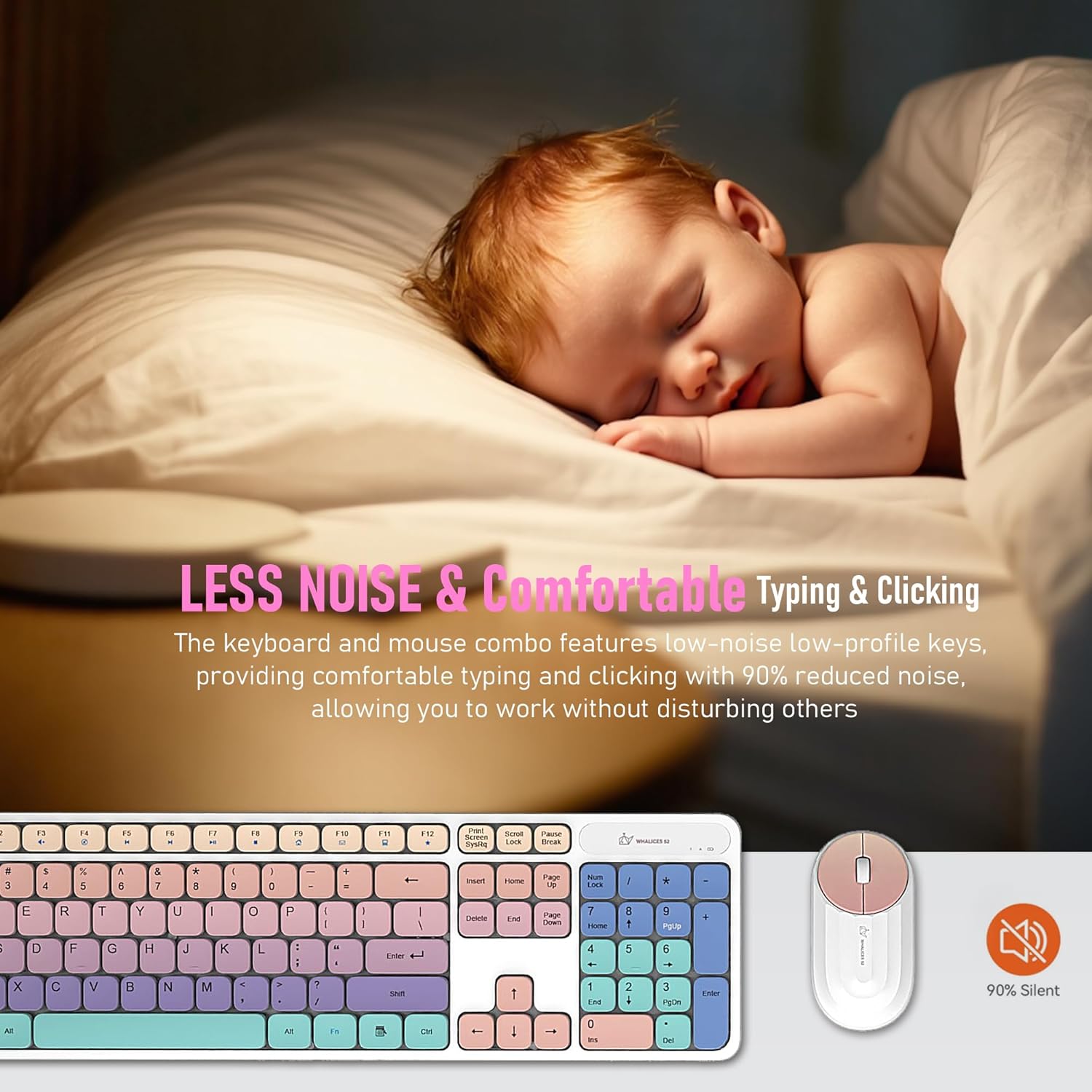 Colorful Computer Wireless Keyboard Mouse Combos, Rechargeable 2.4GHz Cordless Full-Sized Keyboard and Mouse, Compatible with PC/Laptop/Desktop, for School & Home Office(White-Rainbow)