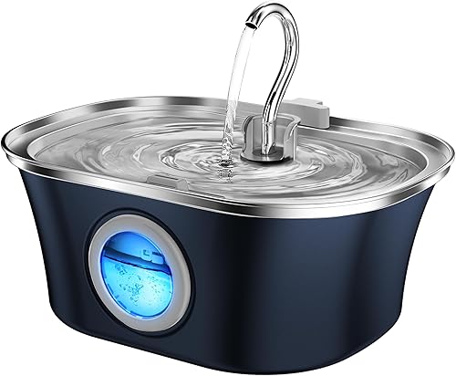 HICC PULE - Fuente de agua para gatos con ventana de nivel de agua, fuente de agua automática de acero inoxidable de 108 oz3.2 L, dispensador de