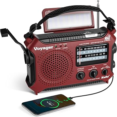 Kaito KA500RED 5-Way Powered Emergency AMFMSW Weather Alert Radio, Red