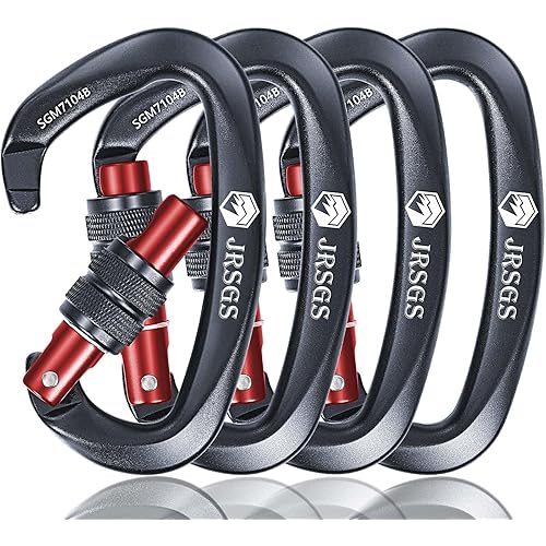 25KN Locking Climbing Carabiner Clips, UlAA Certified Rockclimbing Carabiner,Heavy Duty Carabiners Equipment,Large SizeCarabiner for Climbing, Rappelling,Hunting and Rescue