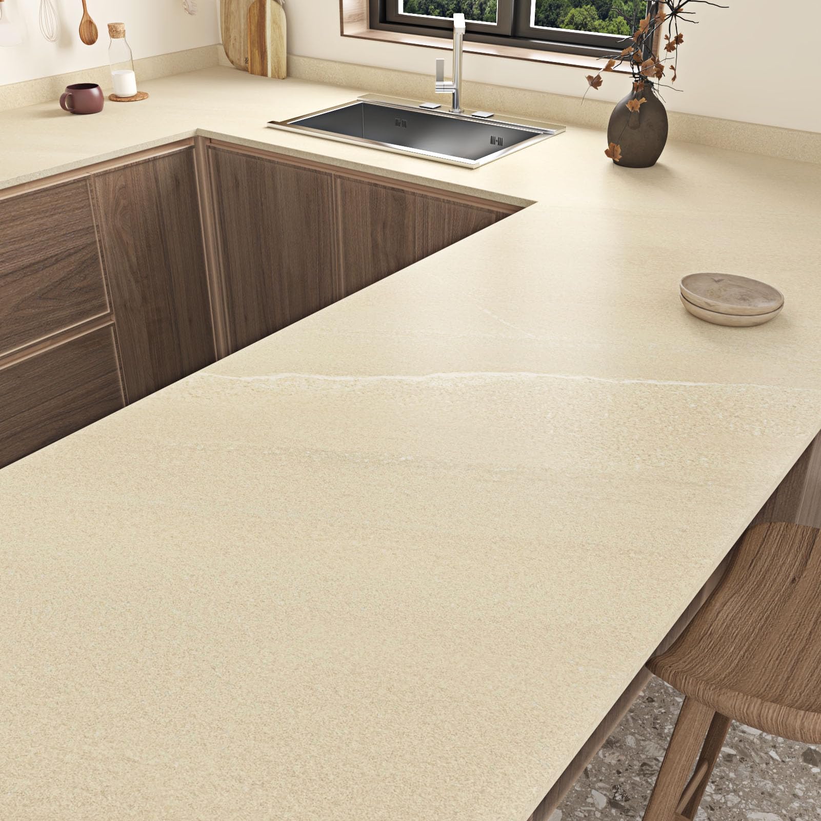Vinilo adhesivo de mármol beige de 60x300cm para encimera de cocina