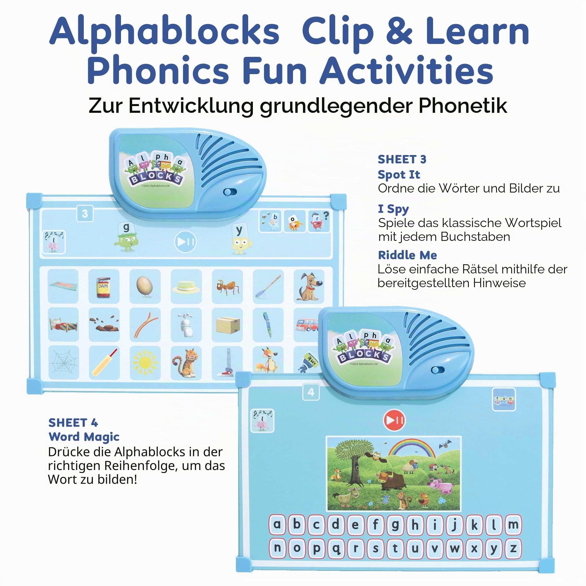 Alphablocks AN25 Clip Phonics Fun Toy-Learn Letter Sounds, Master The Alphabet, Make Words, Reading Skills-Perfect for Interactive Play and Child Development, Features 10 Games, 3+ Years