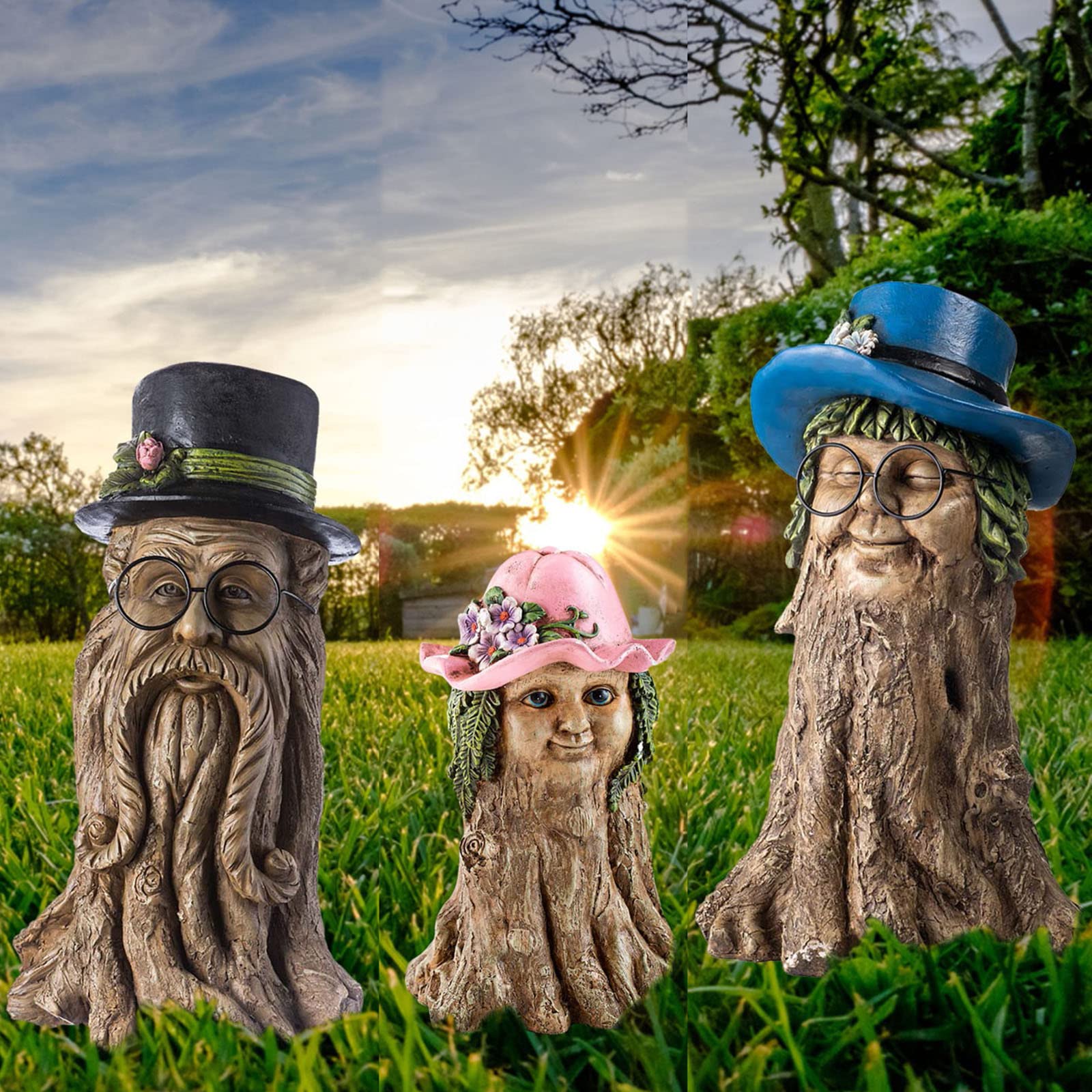 Amazon.co.jp: 木の切り株の像の飾り - ドワーフの老人の切り株