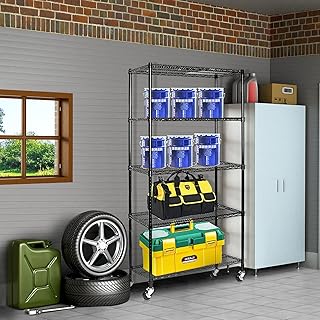 Black 5-Shelf Rolling Shelf Adjustable, Heavy Duty Storage Shelving Unit on Wheel, Organizer Wire Rack, Storage Rack,Shelving Utility Rack, Kitchen Garage Basement Shelf 35.4