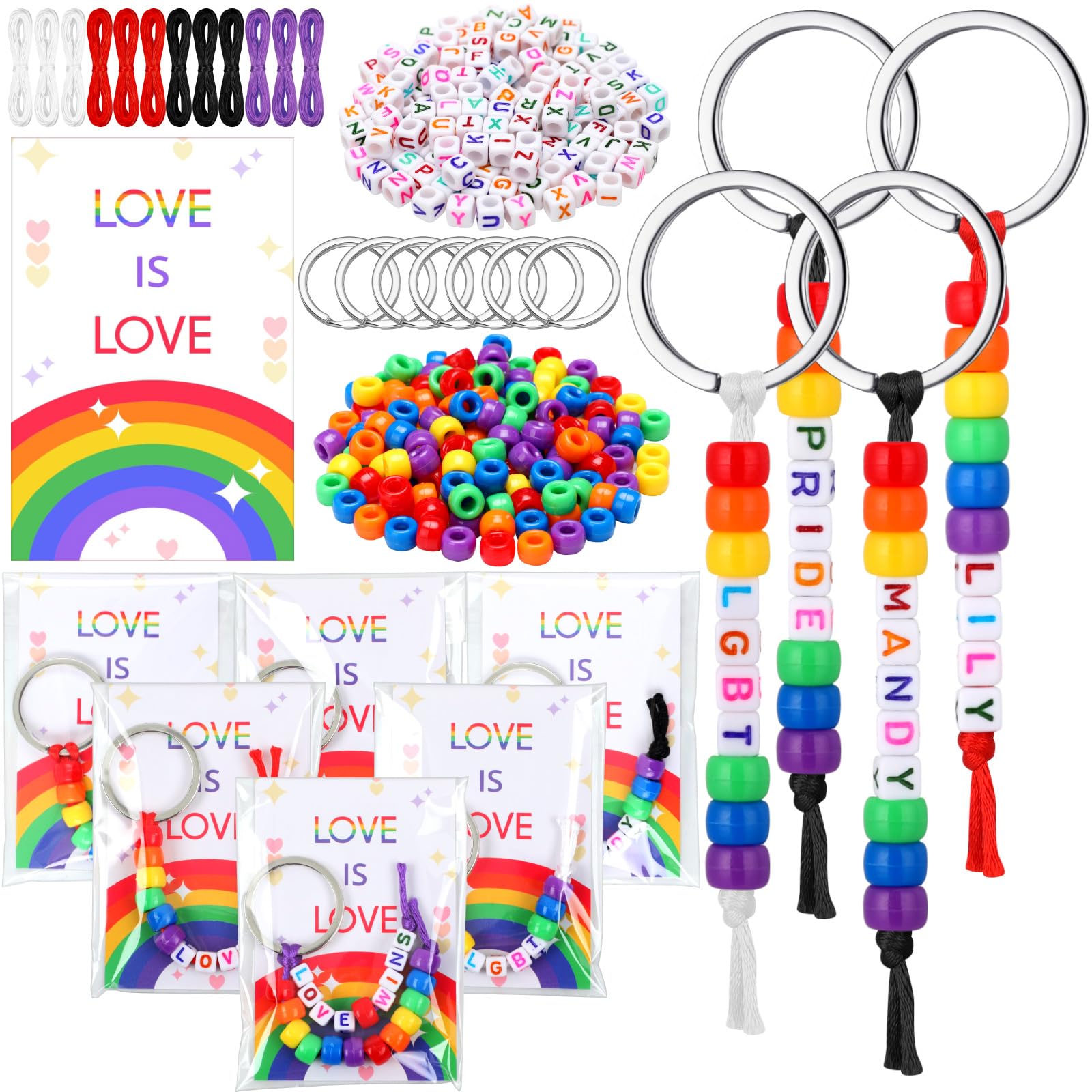 Landical 1084 Pcs 24 Set Gay Pride Keychain Making Kit DIY Rainbow Bead Key Chain Crafts Love is Love Gifts LGBT Gay Stuff Men Women Keyring for