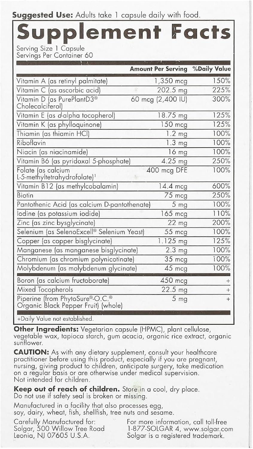 Solgar One Daily Men's Multi 50+ Whole Body Support for Men 50 and Older Highly Absorbable Delayed Release Heart, Energy, Stress, Muscle, Bone, Prostate Support Vitamin 60 Vegan Capsules, 60 Servings