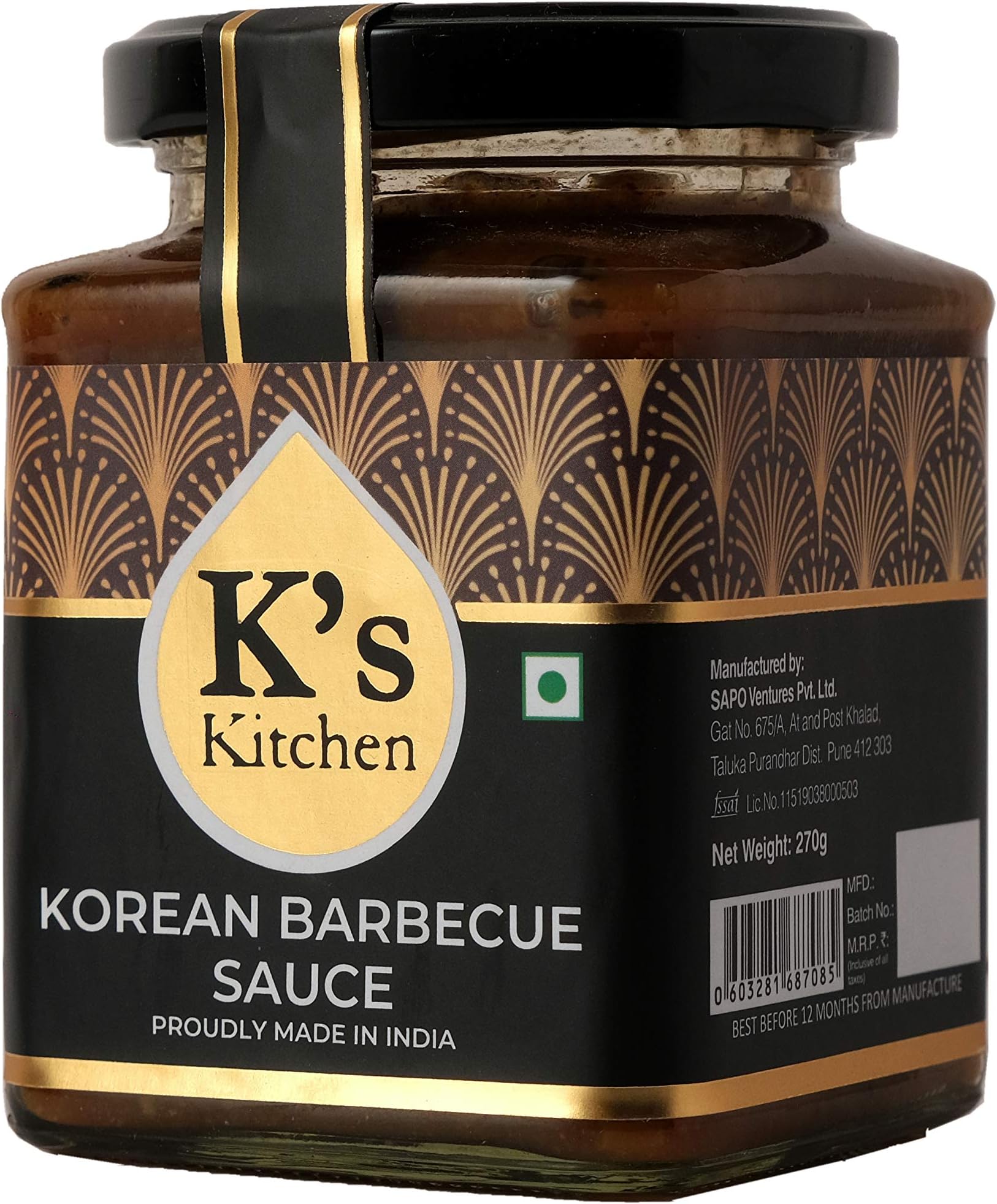 K's Kitchen Korean Barbecue Sauce 270gm Loved by Karen Anand | Gluten Free, Vegan, No Artificial Colour or Flavour | Korean Style BBQ Sauce Perfect for The Barbeque Grill - 270gm
