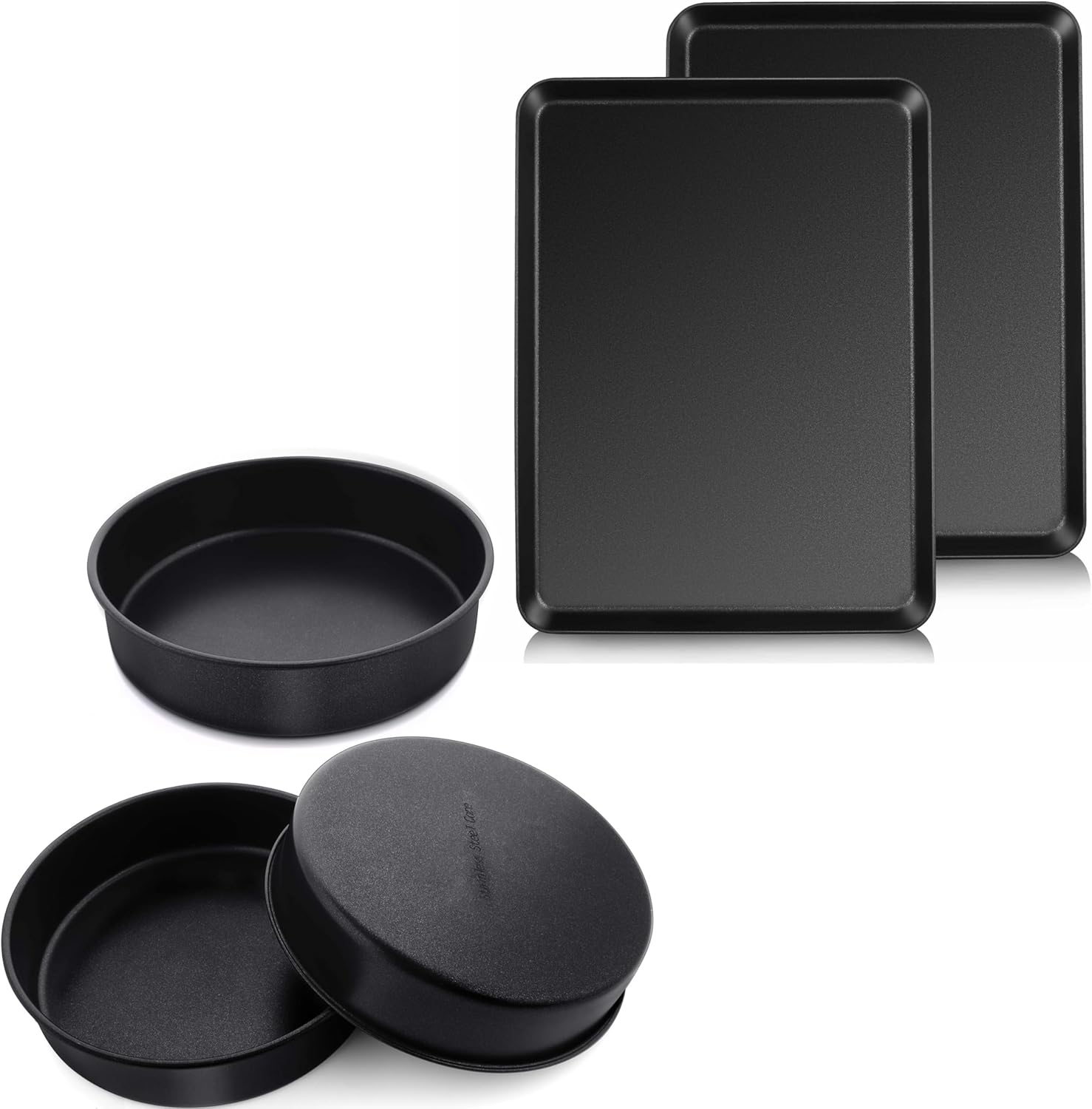 Herogo 8 Inch Round Cake Pan Set of 3 & Baking Sheet Pan Set of 2, Black Nonstick Round Baking Pan with 11.8×15.7×1'' Cookie Sheet Bakeware Set