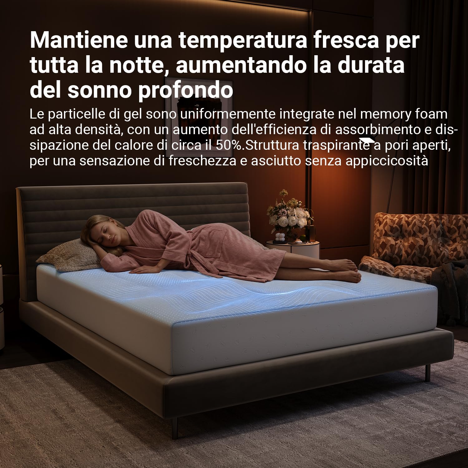 Avenco Materasso Matrimoniale 160x200, Alto 20 cm in Memory Foam e Schiuma a Onde in Fibra di Bambù, Ortopedico e Ergonomico, Rimovibile e Lavabile