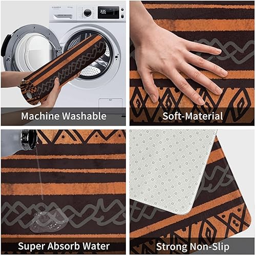 Miniatura 5 de Tapete de tela de barro africano con estampado tribal para puerta delantera, tapete de baño absorbente antideslizante para interiores, para entrada,
