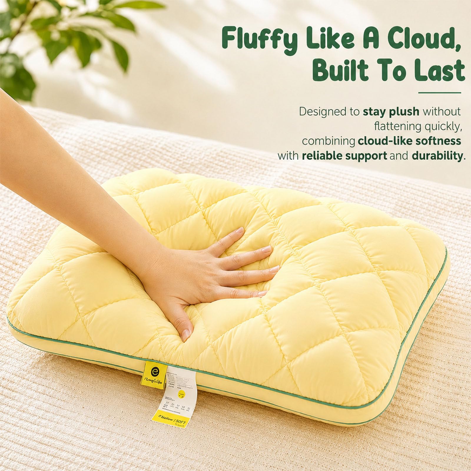 Jeeeun Marshmallow Pillow, Cooling Marshmallow Puff Pillow for Side and Back Sleepers, Breathable High Resilience Support, Fluffy Washable (Gray,Low Pillow)