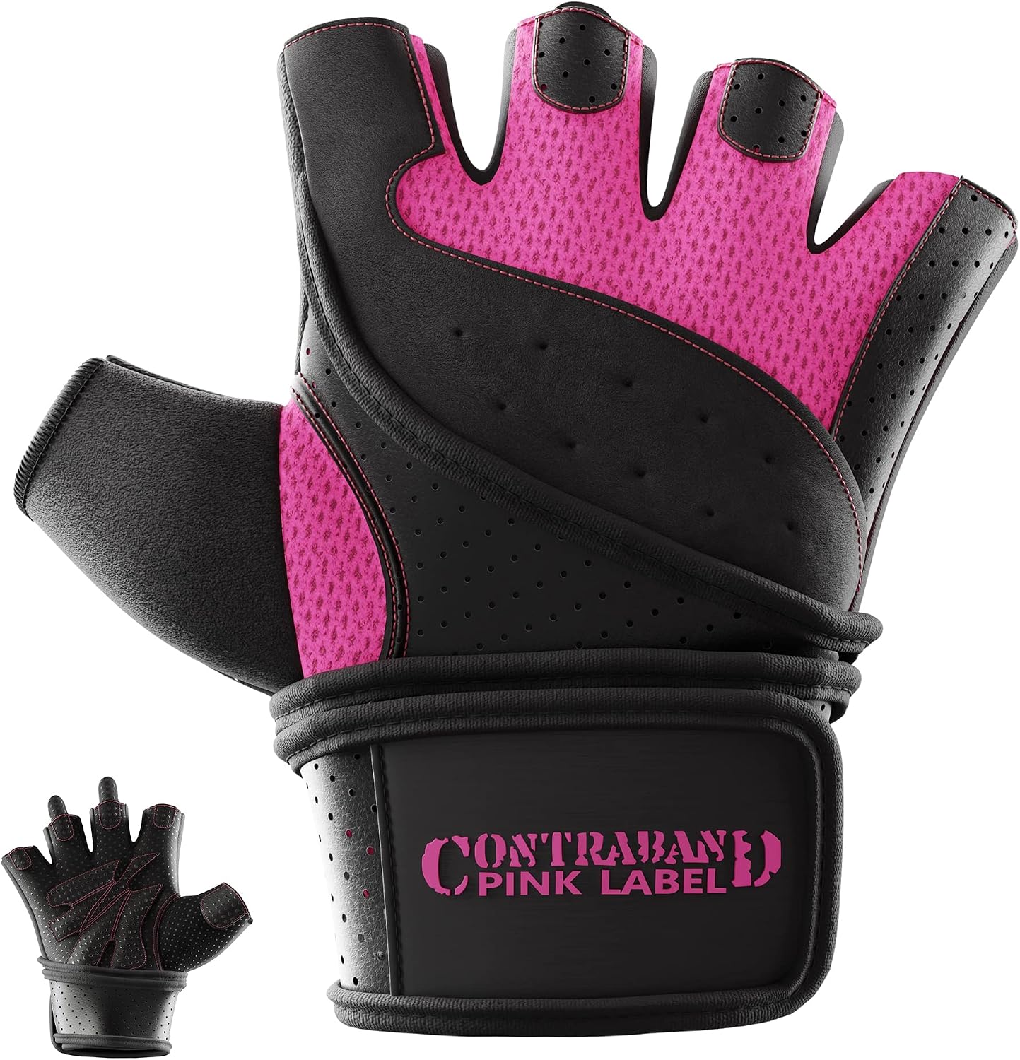 Contraband Pink Label 5737 Womens Padded Wrist Wrap Weight Lifting Gloves w/GripLock Padding (Pair) - Machine Washable Fingerless Workout Gloves w/Wrist Support Designed for Women