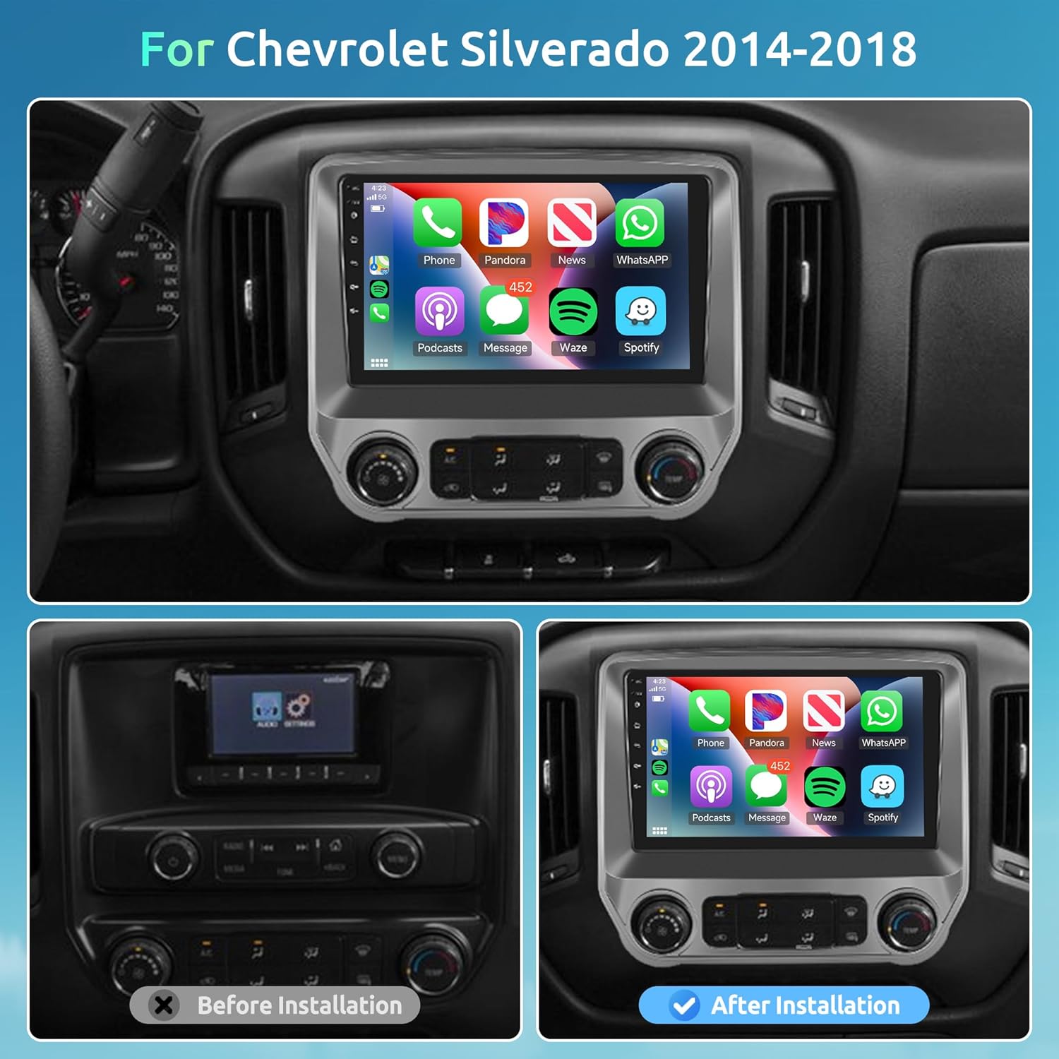 8 Core 6+128G Android Car Radio Stereo for Chevy Silverado/GMC Sierra 2014-2018 Wireless Carplay Android Auto, 10.1'' Touch Screen Head Unit Mirror Link WIFI GPS Bluetooth FM/RDS DSP Backup Camera SWC