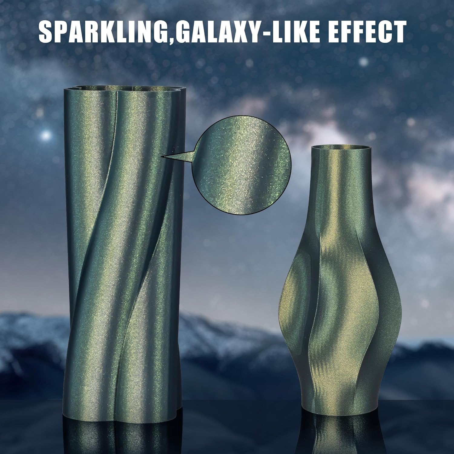 TINMORRY Galaxy PLA Filament Bundle, 3D Printer Filament 1.75 mm Multicolor Pack, Galaxy Purple & Galaxy Green & Galaxy Bule & Galaxy Brown, 750g x 4 Spools