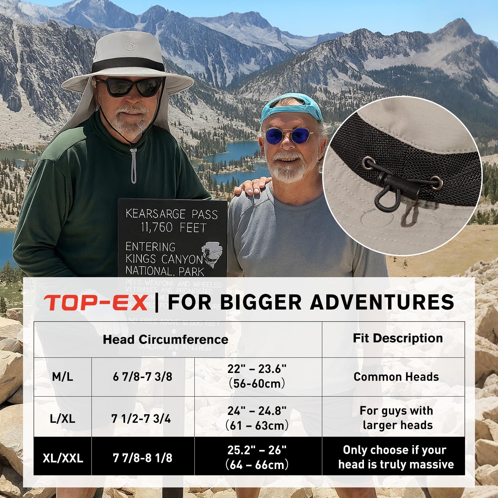 TOP-EX Sombrero de pesca extragrande XL XXL para hombre, con protección UV 50, impermeable, plegable, de malla, con solapa para el cuello, para pesca y senderismo