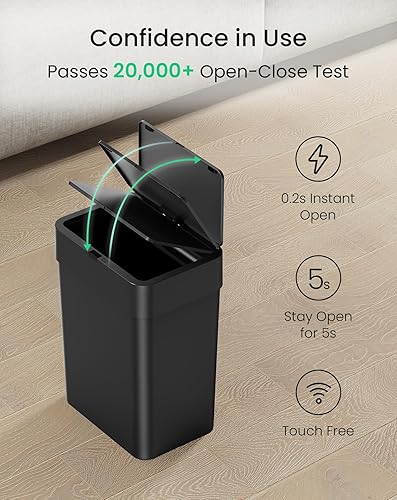 Miniatura 5 de Cesun Basurero de baño con tapa, 4 galones, con sensor de movimiento, botes de basura automáticos sin contacto, cesta de basura inteligente de