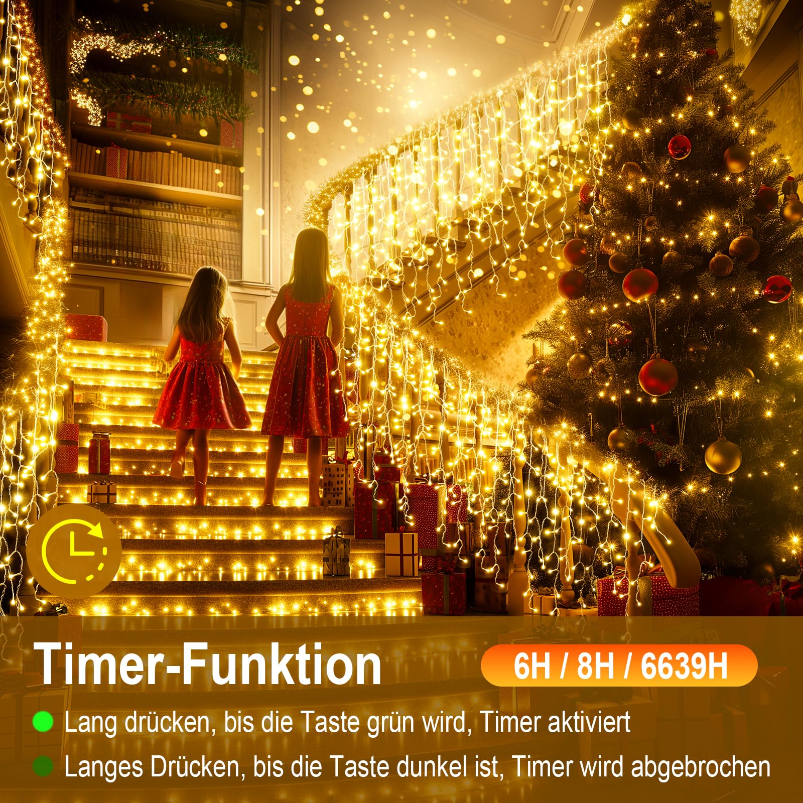 Eisregen Lichterkette Außen, 10M 408LED Weihnachtsbeleuchtung Aussen mit Fernbedienung Timer 8 Modi IP44 Wasserdicht Lichtervorhang für Balkon Haus Traufe Vorbau Geländer Warmweiß