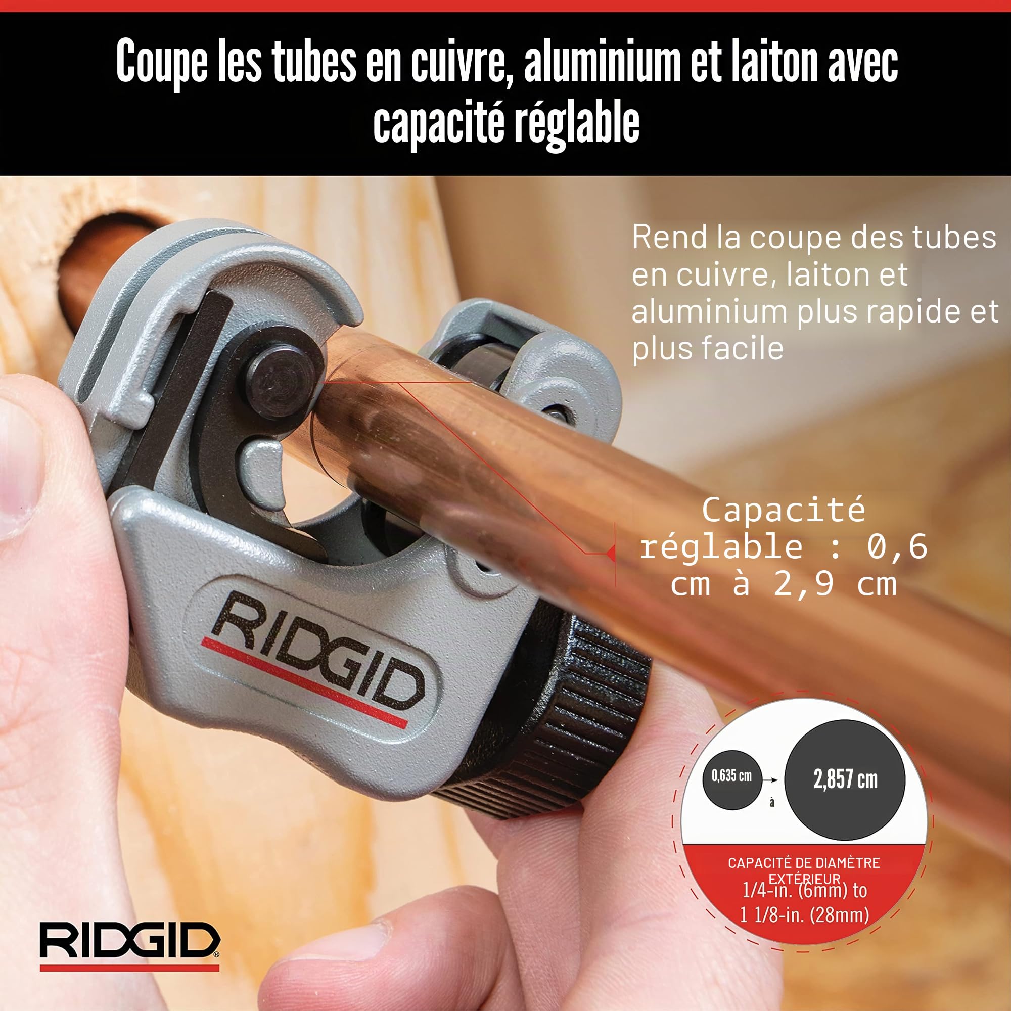 RIDGID 32573 Coupe-tubes miniature 2 en 1 avec AUTOFEED (avance assistée) et poignée à cliquet modèle 118, coupe-tubes de 6 à 29 mm