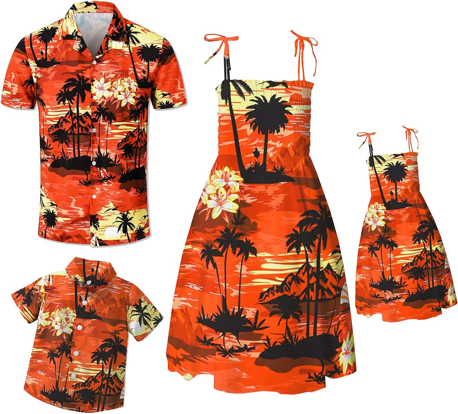 SANGTREE Family Matching Hawaiian Outfits, Casual Beach Travel Clothes ,Vacation Clothing Set for Women, Hawaiian Orange, Small - Image 2