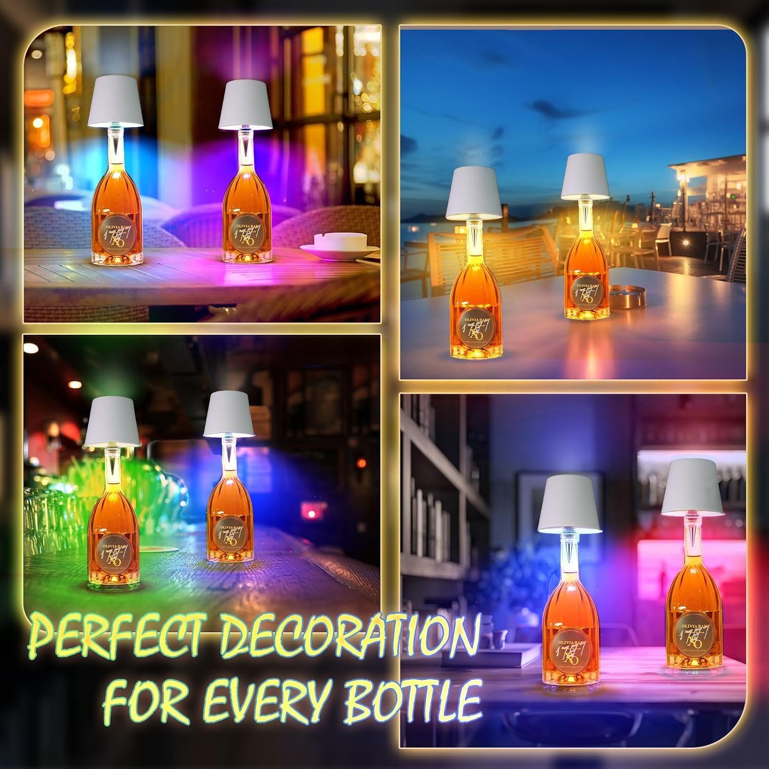 Cordless Bottle Lamp, Wireless Bottle Lamp with Dimming LED RGB Lights for Liquor Bottles，5200mAh Battery Operated Wine Table Lamps Shade for Restaurants Bars Party (White - 2 Pack)