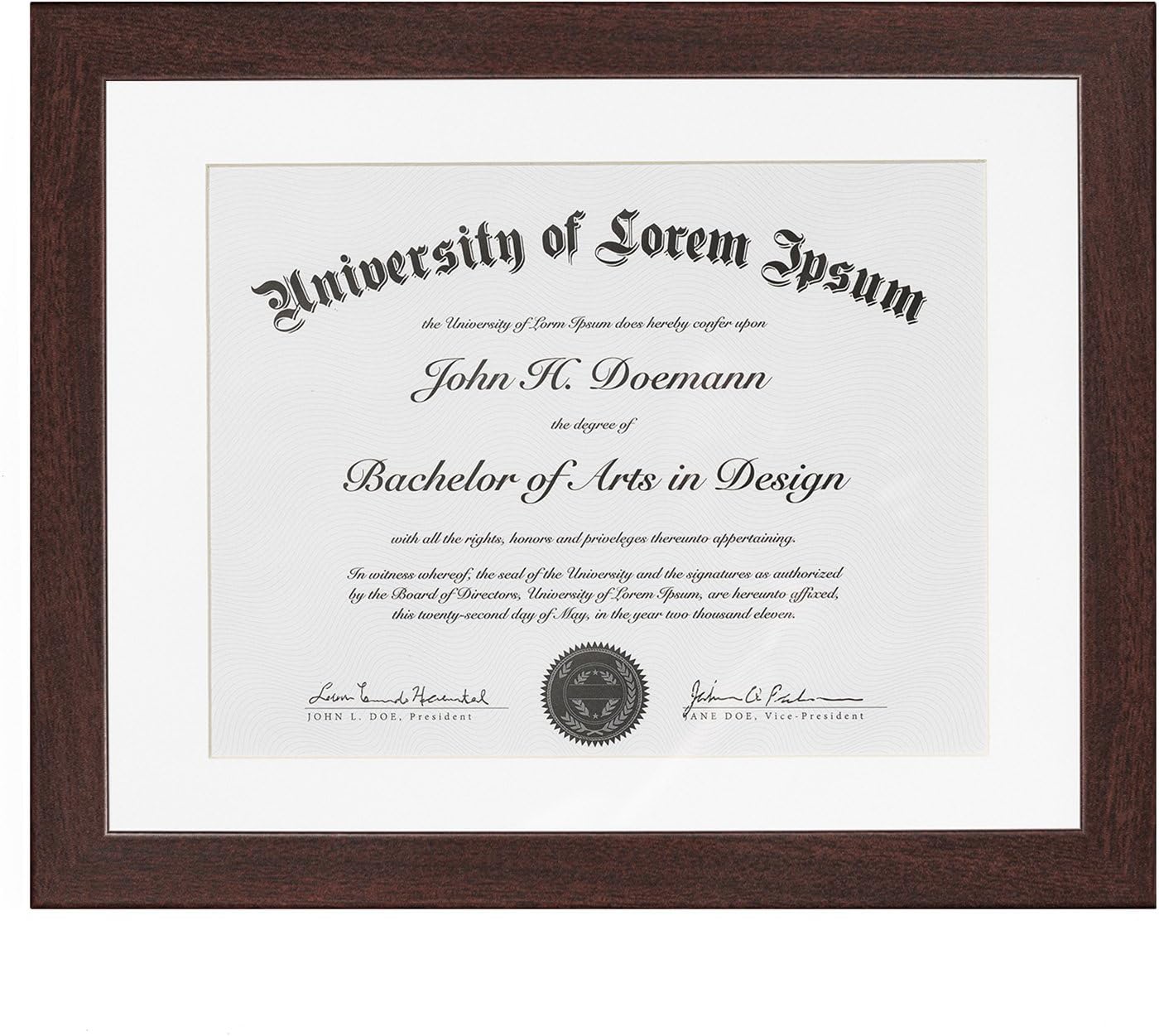 Americanflat 11x14 Diploma Frame in Mahogany with Shatter Resistant Glass - Certificate Frame Displays 8.5x11 Diplomas with Mat and 11x14 Without Mat - Hanging Hardware Included