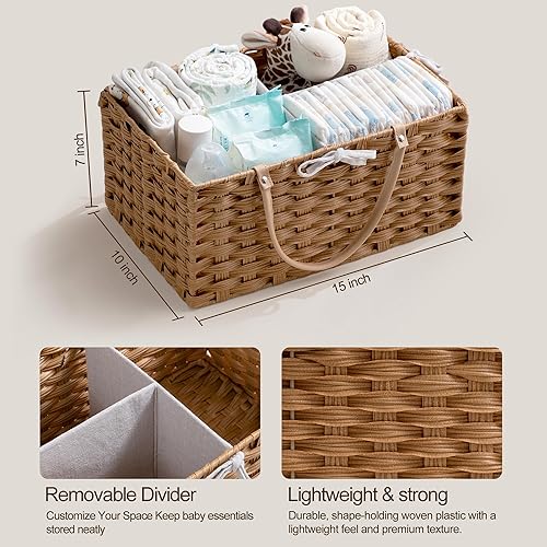 Miniatura 5 de HBlife Organizador grande para pañales, lavable e impermeable, cesta tejida de mimbre de plástico portátil con divisor, estación de pañales para