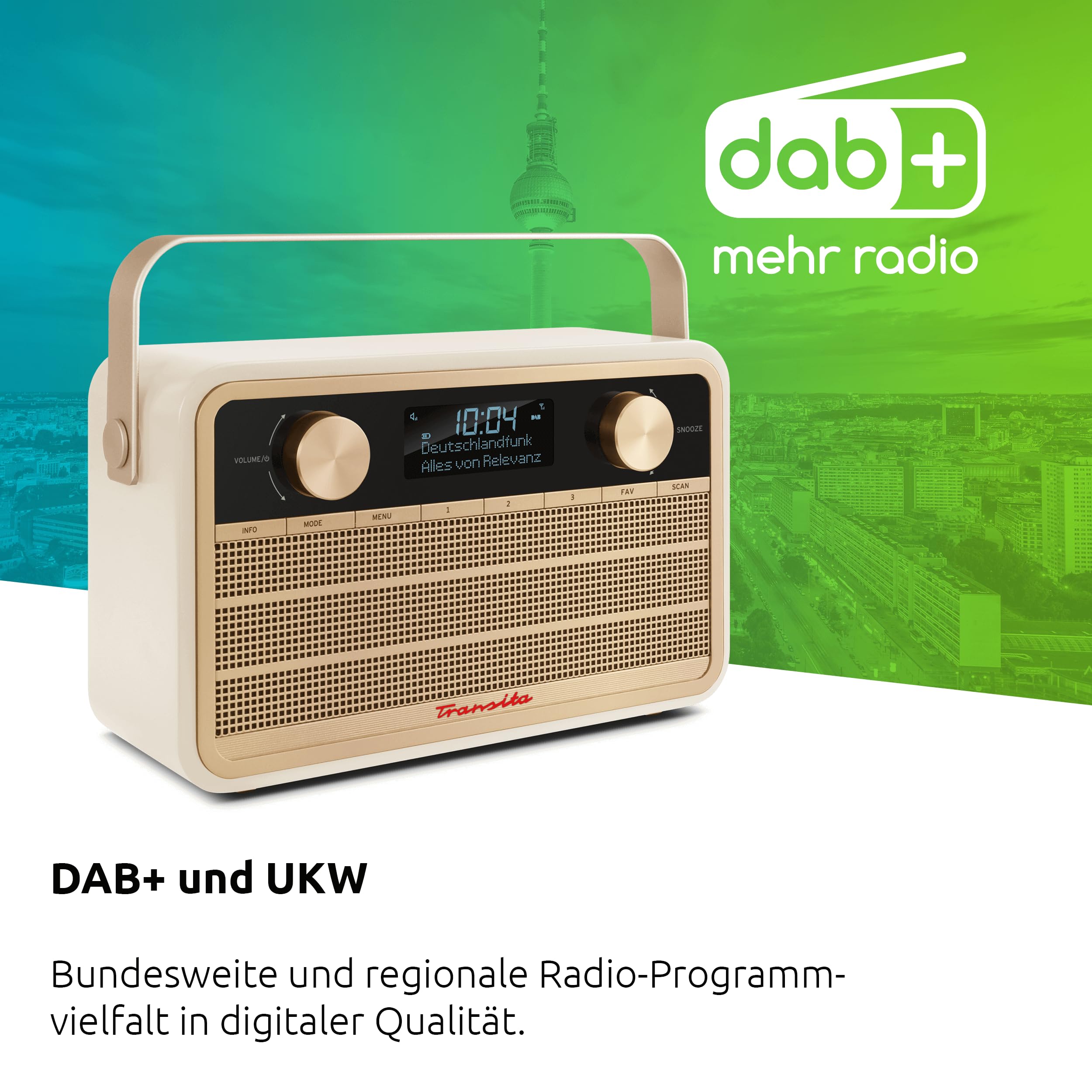 TechniSat Transita 120 tragbares DAB Radio (DAB+, UKW, 24 Stunden Akku, Aux In, Wecker, 2 Weckzeiten, Sleeptimer, Snooze-Funktion, Kopfhöreranschluss) beige