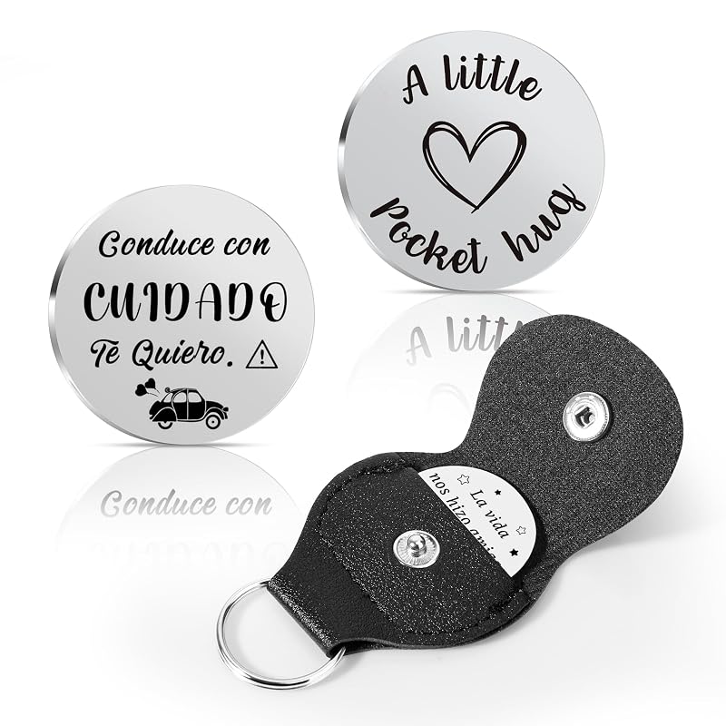 Token de Bolso com Mensagem “Conduce Con Cuidado Te Quiero” Goqaoix com Moeda de Aço Inoxidável e Estojo