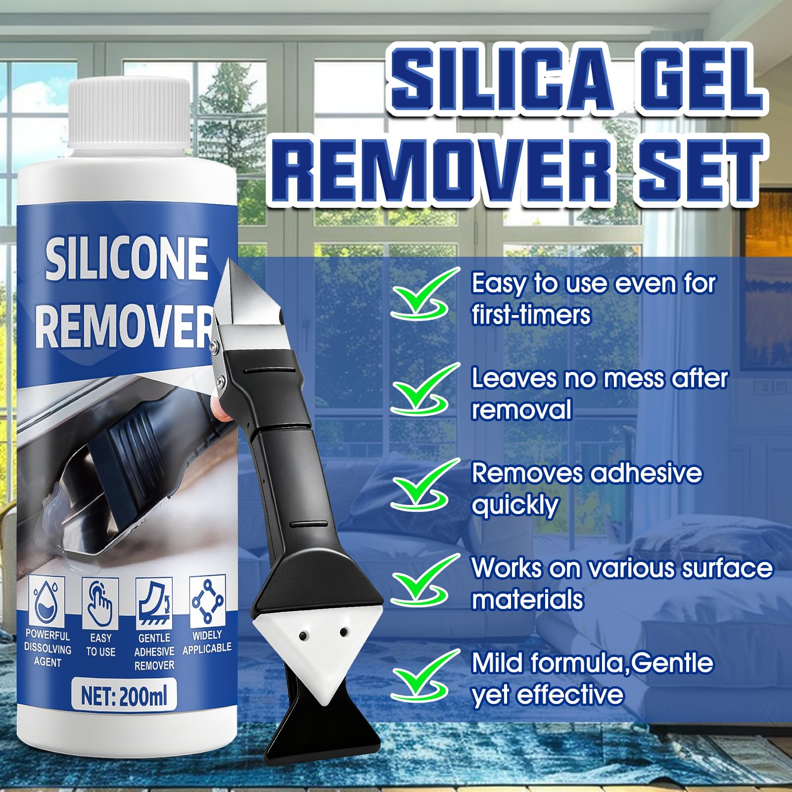 Enlever Joint Silicone, Dissolvant Silicone, Dissolvant Extension Adhesive | Enlever Facilement les Joints en Silicone pour Salles de Bains, Cuisines, Portes et Vitres de Voiture (200ml)