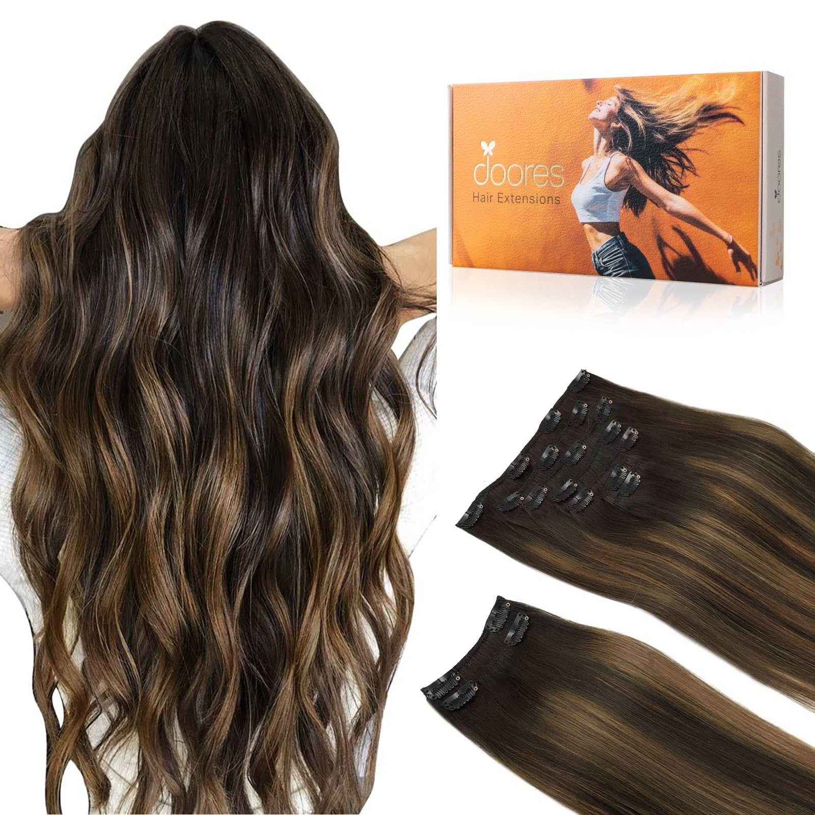 DOORES Clip in Extensions Echthaar Natürliche Echthaar Extensions