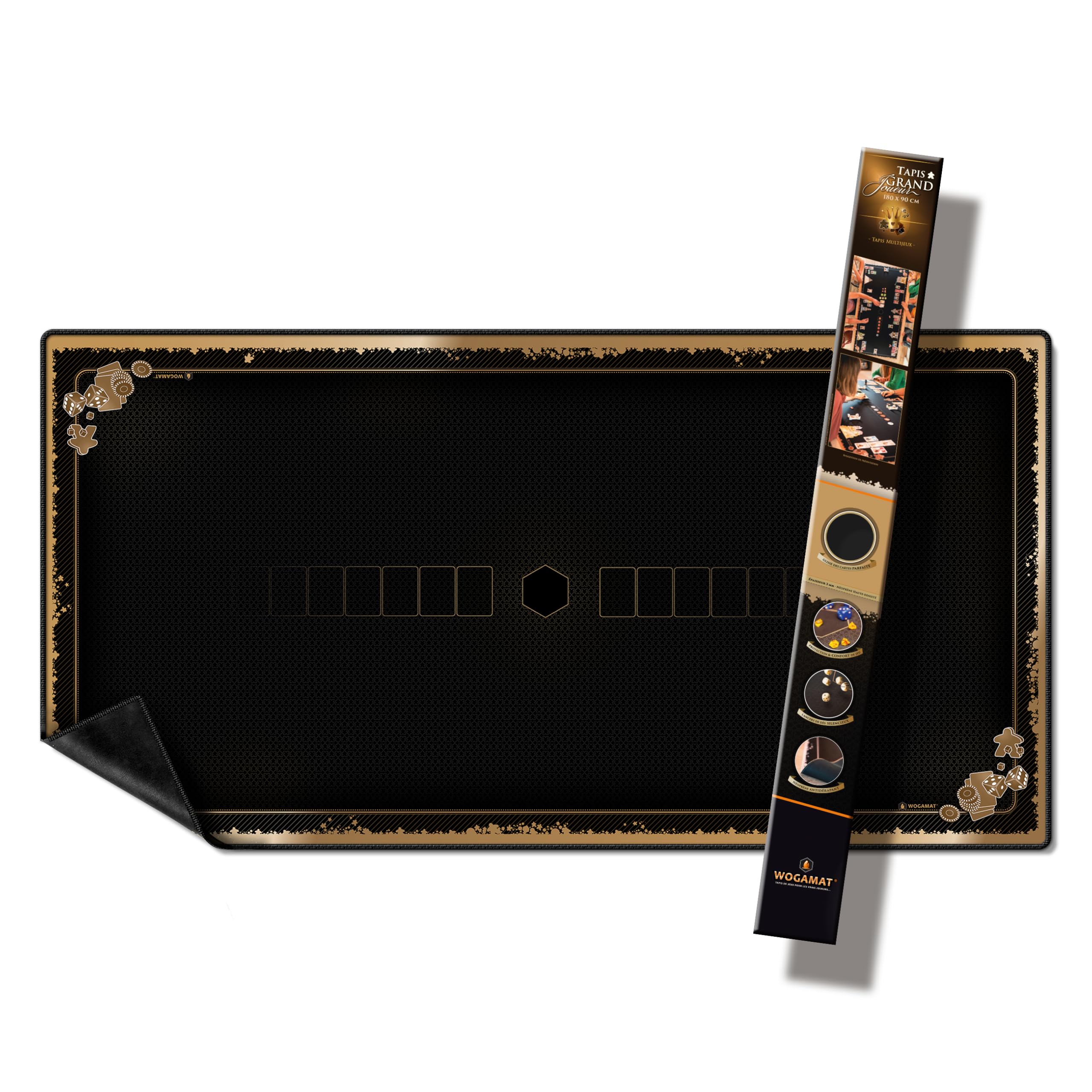 WOGAMAT Tapis Grand Joueur - 180 x 90 centimères - pour Vos Jeux de société Jusque à 10 Joueurs - qualité supérieur - Lavable
