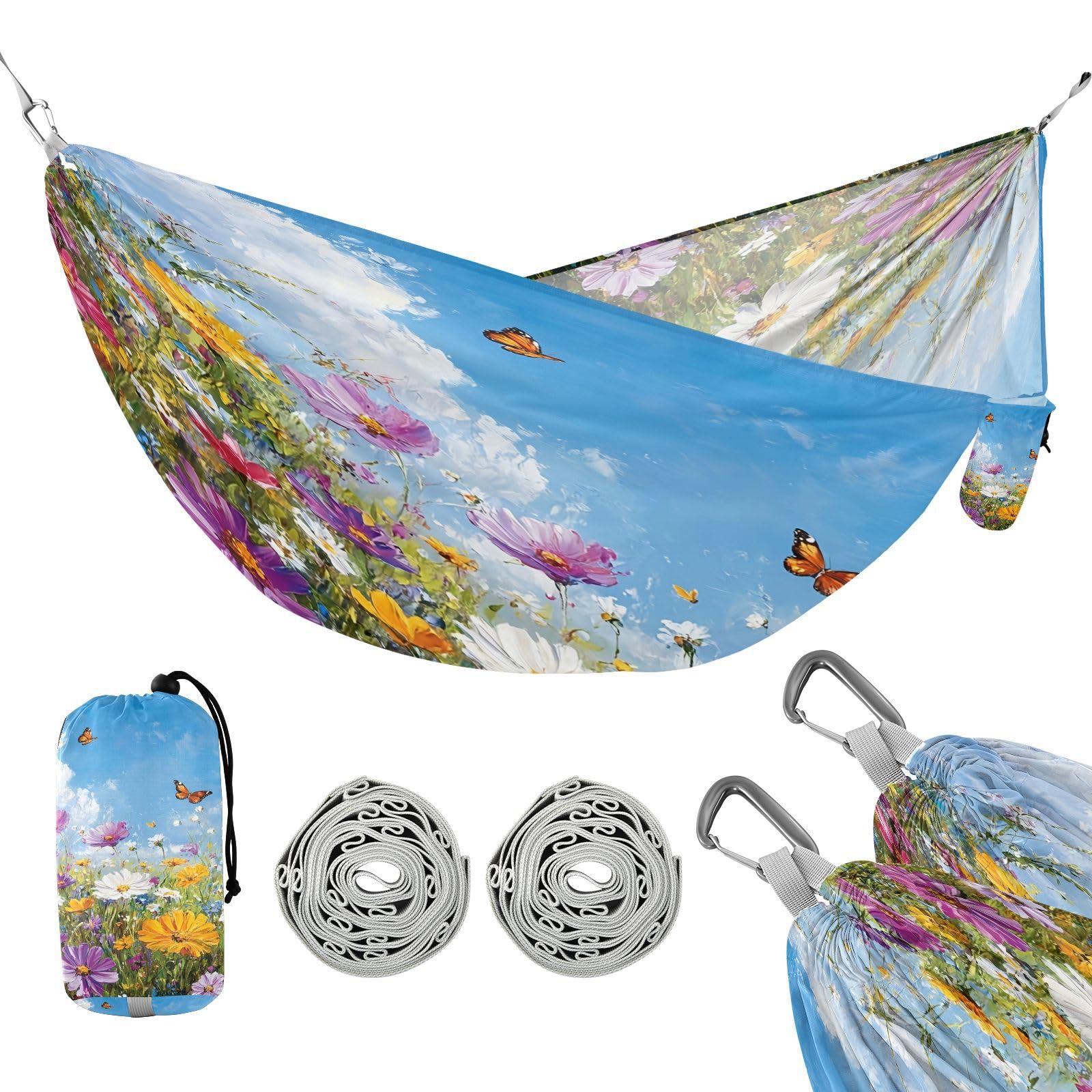 ATTX Colorful Beautiful Wildflowers Camping Hammock - Lightweight & Portable Hammocks, Heavy Duty 330lbs Capacity for Indoor, Hiking, Backpacking, Travel, Backyard, Beach#70