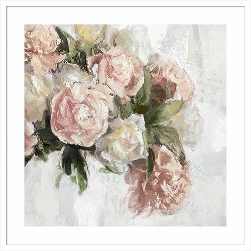Amanti Art Framed Wall Art Print 33x33 Floral Pastel Peony II by Emily Ford, Flowers Wall Art, Vintage Decor, Large Poster Painting Artwork for