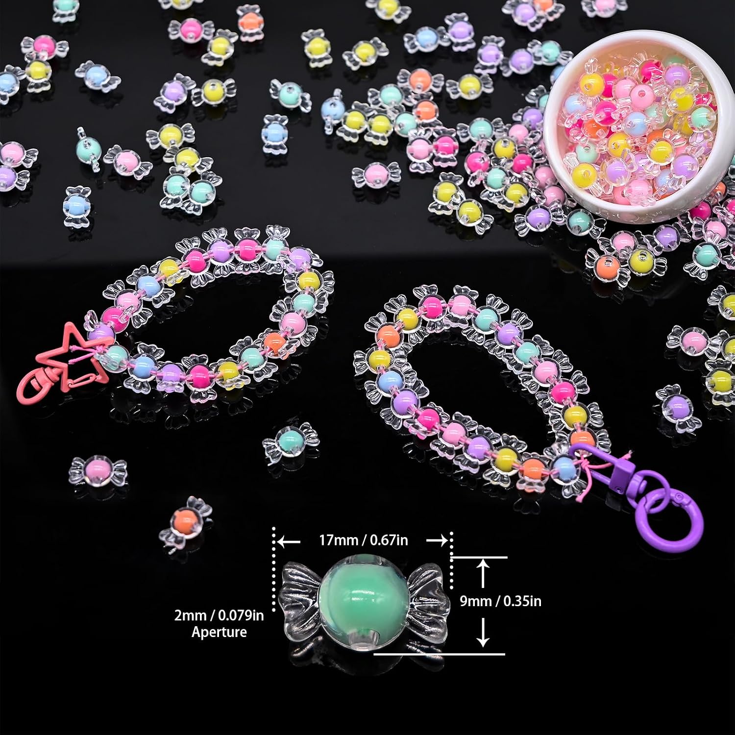 200+ pcs Candy Bulk Assorted Cute Kandi Beads for Jewelry Making, Bracelet Making Kit, Craft Supplies Charm Beads(Small Round Candy) image 2