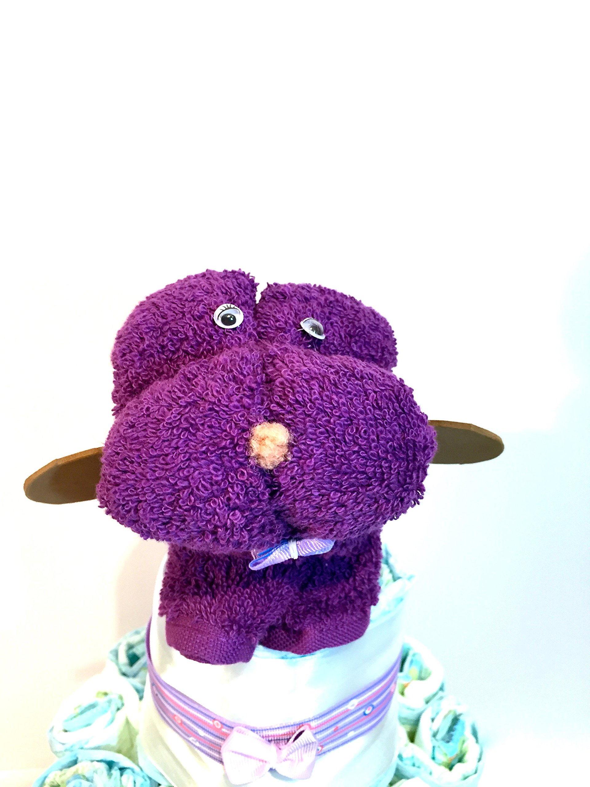 Tarta de pañales perrito de toalla morado (Talla 2 (3-6 kg)) by MomentosGourmet Añade tu dedicatoria personalizada. Regalo para bebé muy práctico. Cesta Canastilla recién nacido. Diaper Cake