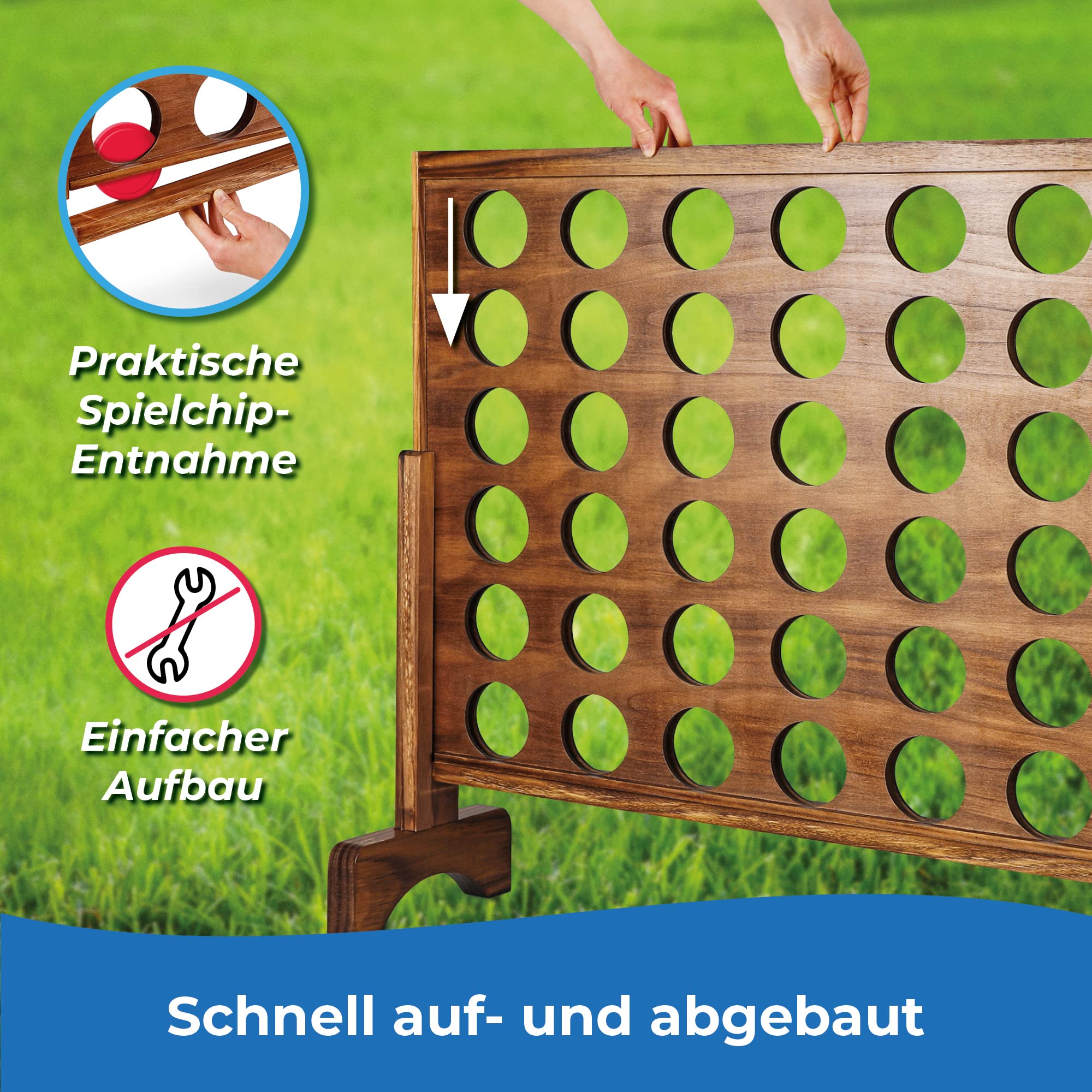 Toyfel Vier Gewinnt Spiel XXL Holzspielzeug aus FSC® Holz Indoor & Outdoor | Groß Spielklassiker Premium Gesellschaftsspiel für Erwachsene & Kinder ab 4 Jahren Spiele Strategiespiel Familienspiel Ace