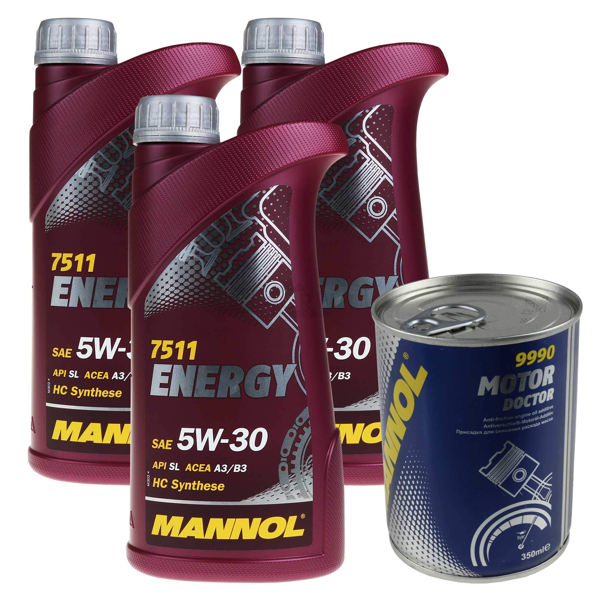 Mannol Energy 5W-30 Motoröl (3 Liter) + Motor Doctor Additiv (350 Ml) – Teilsynthetisch, Für Benzin- & Dieselmotoren