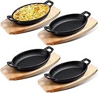 Vista 10 de Mifoci 2 piezas de mini sartén de hierro fundido con base de madera, pequeños platos de fajita de hierro fundido, sartén para panadero, olla negra