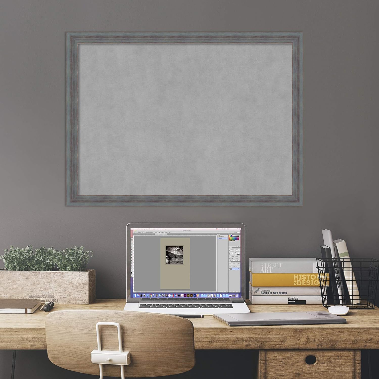 Amanti Art Blue Framed Magnetic Board 22x30 Medium Vision Board for use with Magnets, 100% Metal Sheet to Display Items as Office Decor or for Home Organization in mudroom, Kitchen or Kids Room