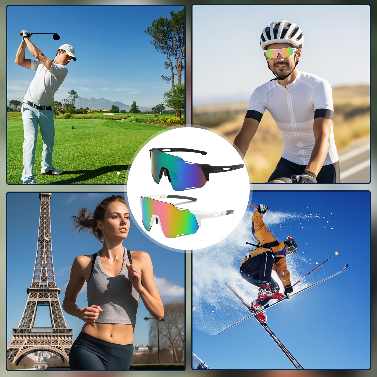 SI SEN 2 Pièces Lunette de Cyclisme, UV400 Protection Coupe-Vent, pour Homme Femme Ski Alpinisme