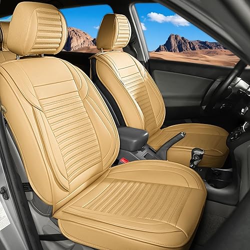 LINGVIDO Car Seat Covers, Breathable and Waterproof Faux Leather Automotive Seat Covers for Cars SUV Truck Sedan,Universal Driver Seat Cover with Backrest (Front Seat, Beige)