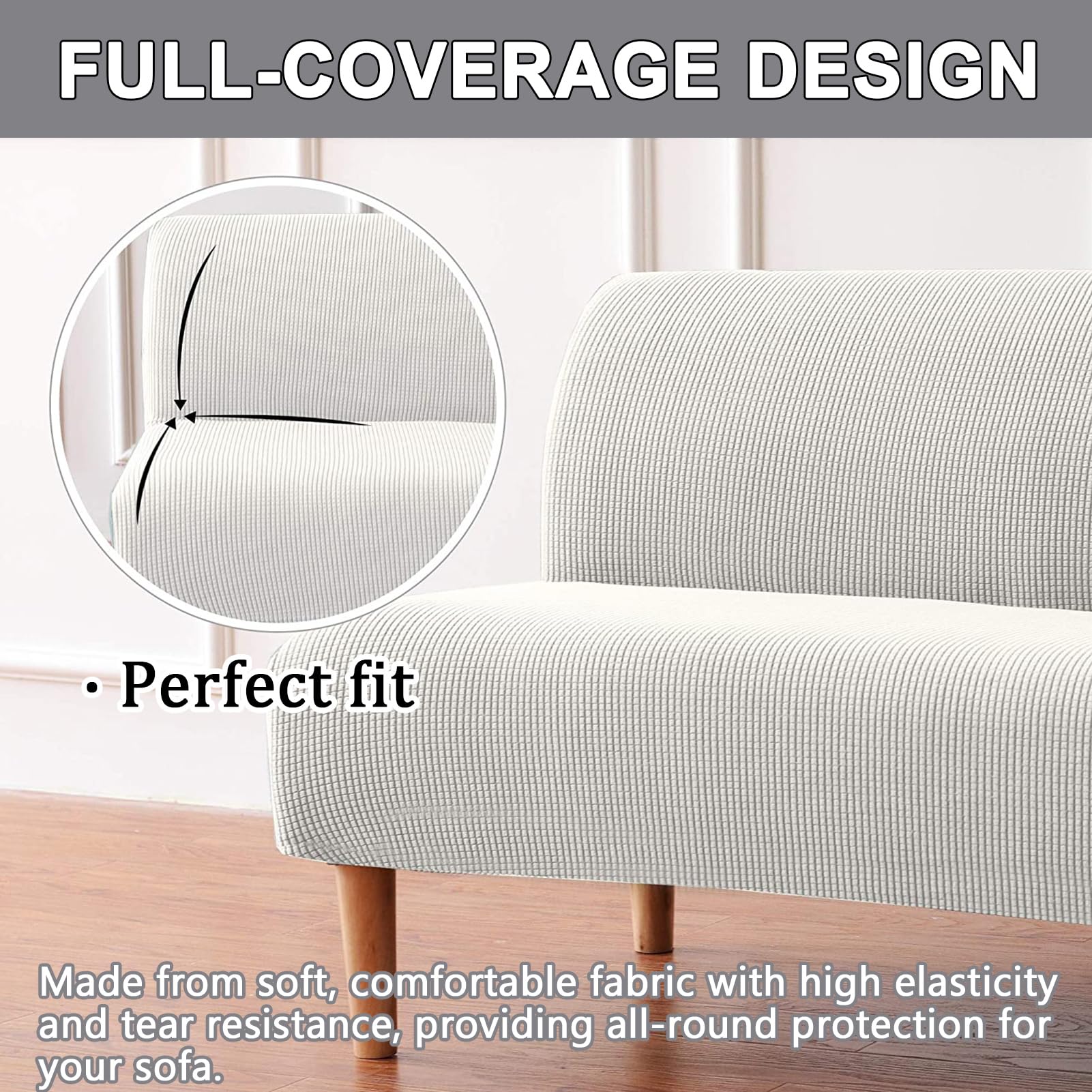 Funda Elástica Jacquard | Sofá Cama sin Brazos | Protector Antideslizante Plegable | Lavable Máquina | para Proteger del Pelo de Mascotas y Niños (Marfil,Futon)