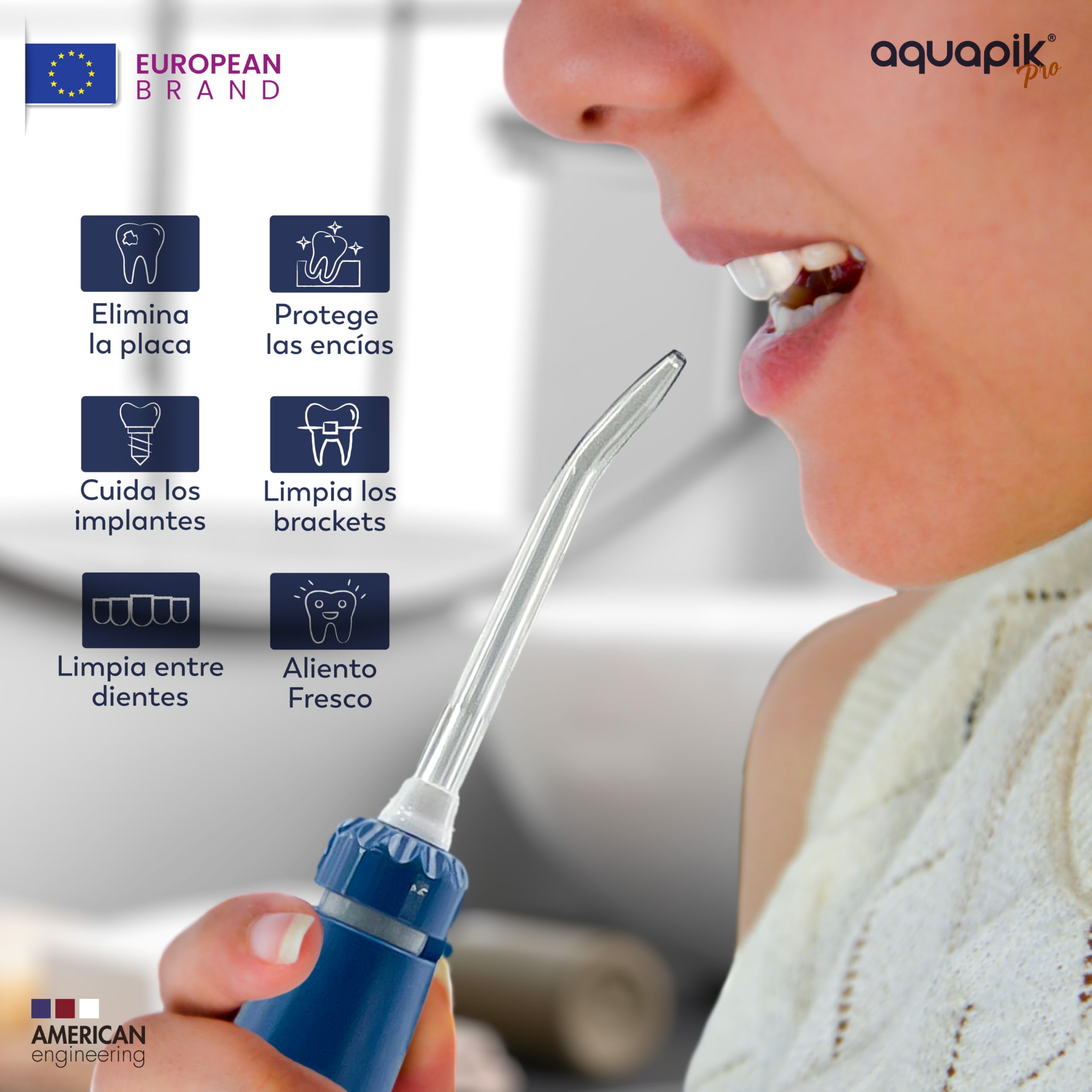 Compra Inteligente: Aquapik® Pro Irrigador dental Sobremesa + Aquapik® Mini en un Pack | (AZUL)