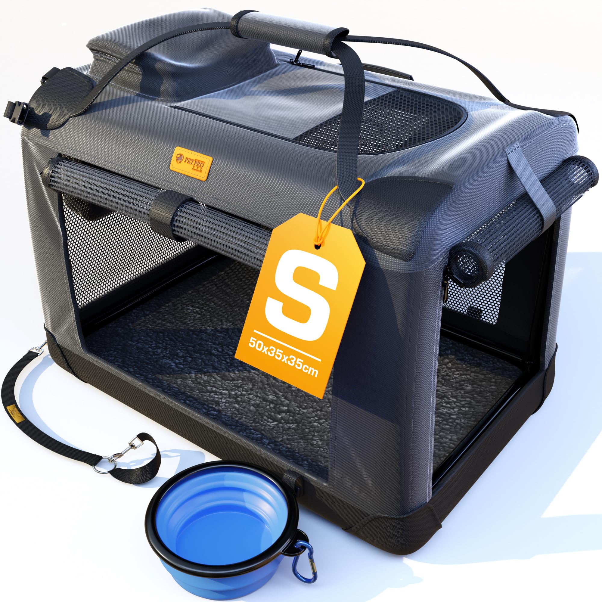 PetProved Transportin Perro Mediano Coche Transportin para Perros Gatos Plegable 60x42x42cm Trasportines Perro Mediano Transportador de Perros (S Nero 50 x 35 x 35 cm)