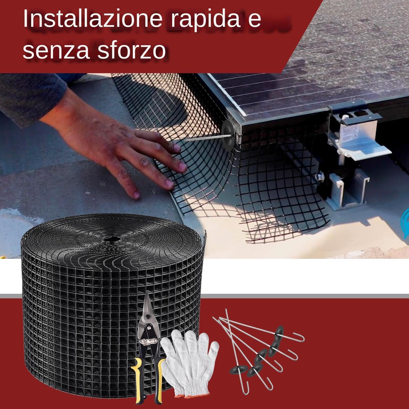 Rete anti piccioni per fotovoltaico 20 cm x 30 m kit protezione pannelli solaris con 100 ganci installazione senza fori anti uccellis 1 mm Diametro del filo